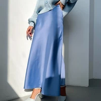 2022 spring summer women high waist skirt silk satin slip feeling medium length skirt purple blue elegant fishtail skirt