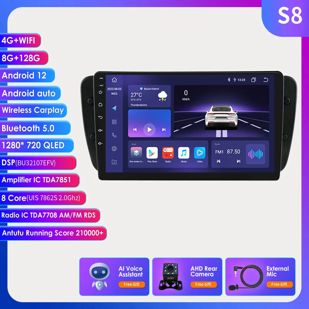 

Автомагнитола 2DIN на Android 12 для Seat Ibiza 2009-2013, мультимедийный видеоплеер с 9 "GPS-навигацией, Стерео Авторадио 4G CarPlay 8G + 128G