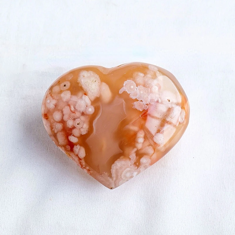 

Natural Cherry Blossoms Agate Heart Healing Crystal Gemstone Mineral Spirit Meditation Feng Shui Home Decoration Palm Stone Gift