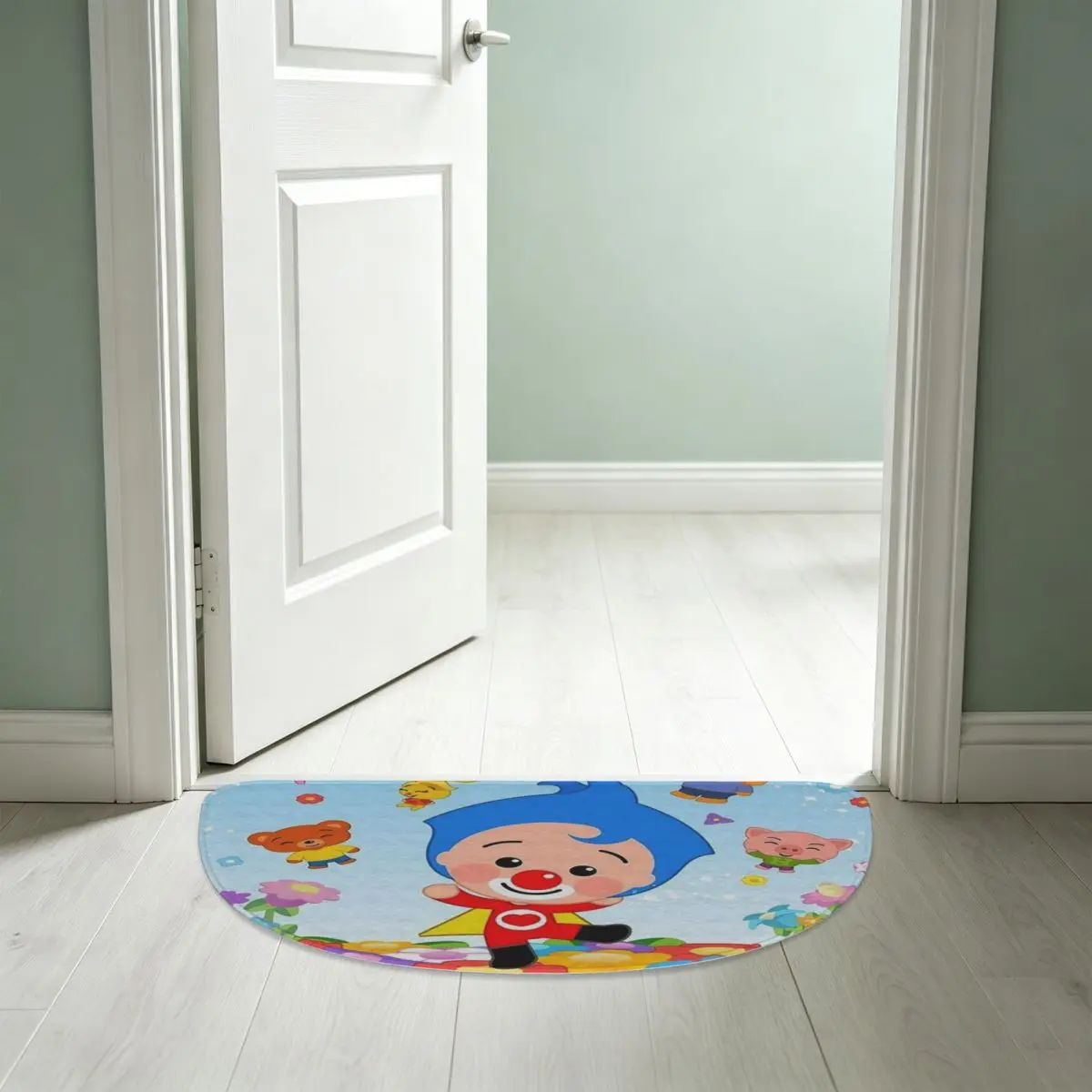 Фото Коврик для ванной комнаты Clown Plims из мягкой фланели, полукруглый, нескользящий, впитывающий, для прачечной и ванной. №5