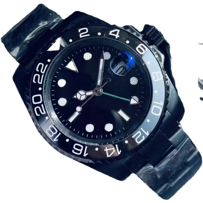 

High-Top Mens Watch Stainless Steel Mechanical Automatic Rose Gold Sapphire GMT Back Blue Ceramic