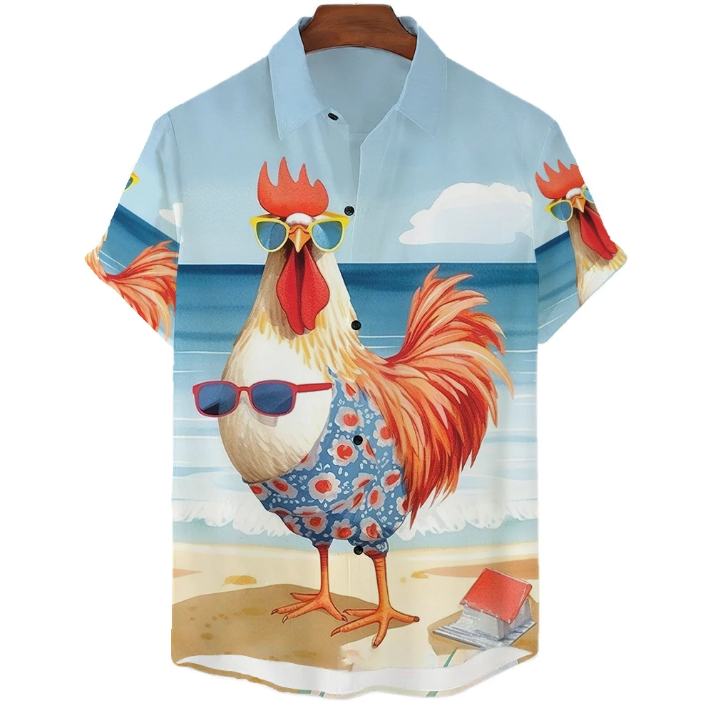 New Summer Fashion Street Fun Rooster Top Beach Party Loose Shirt For Men Versatile Trend High Quality Personalized Breathable