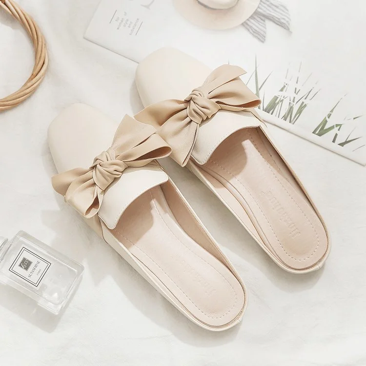 

Ladies Summer Sandals Comfortable Sole Elegant Square Closed Toe Flat Slippers Solid Color Bag Heel Toe Casual Sweet Buckle