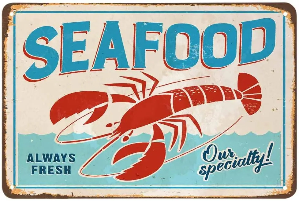Оловянная вывеска AOYEGO для магазина морепродуктов постер в стиле гранж с омаром
