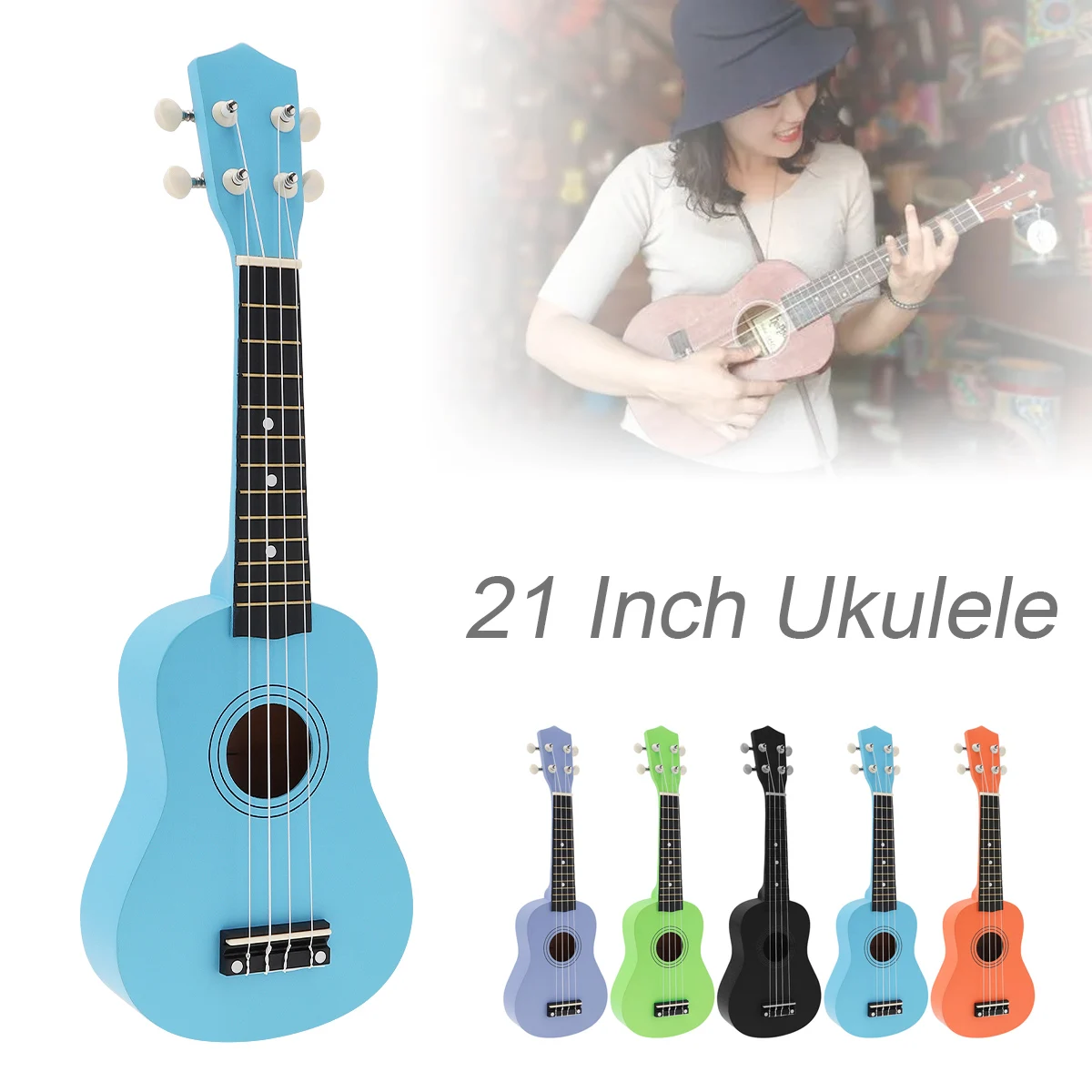 

5 colors 21 Inch Ukelele Basswood Pure Color Professional Ukelele 4 Strings Pure Tone Musical Instrument Accessories
