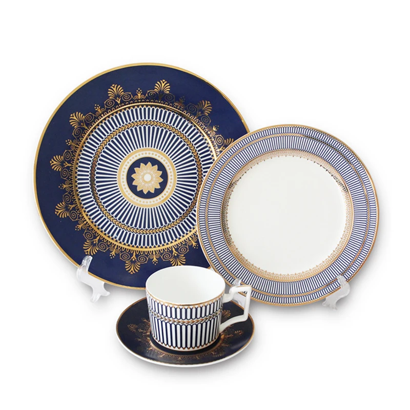 

Ceramic Flat Plate Steak Tray Cup And Saucer Bone China Dinnerware Set Elegant Dinner Blue Dish Home Decoration Plate Set 1pcs