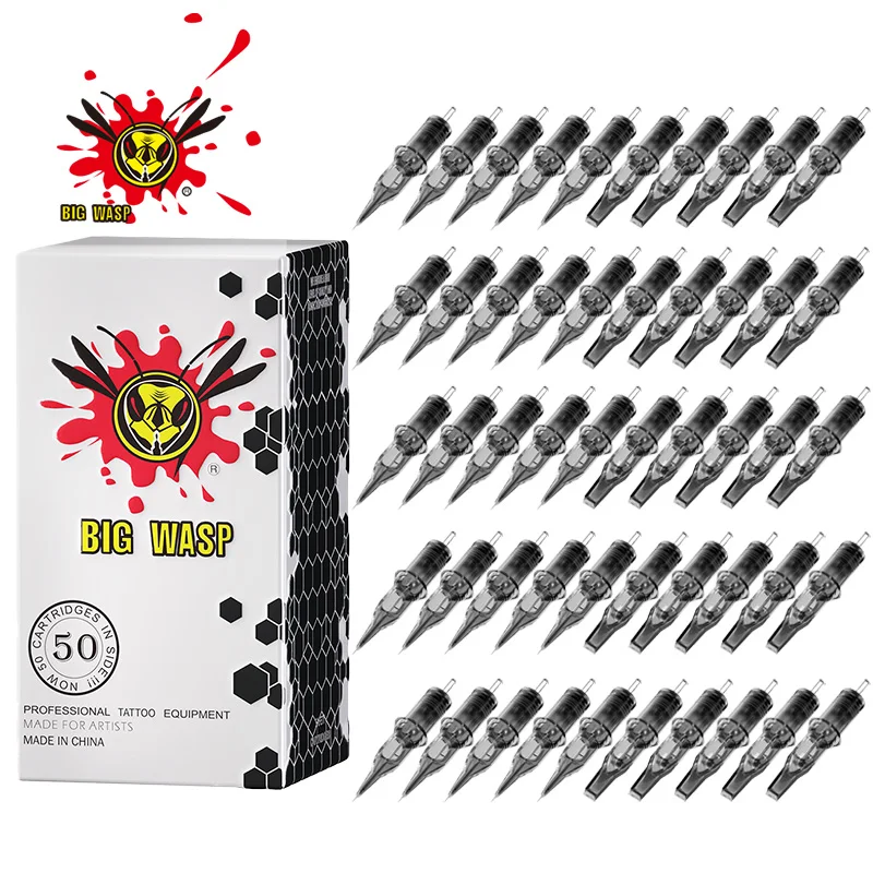 Фото BIGWASP игла для татуировки картриджи для татуировки RL/RM/RS круглый лайнер одноразовые стерилизованные безопасные иглы для тату-машин 50 шт./лот №1