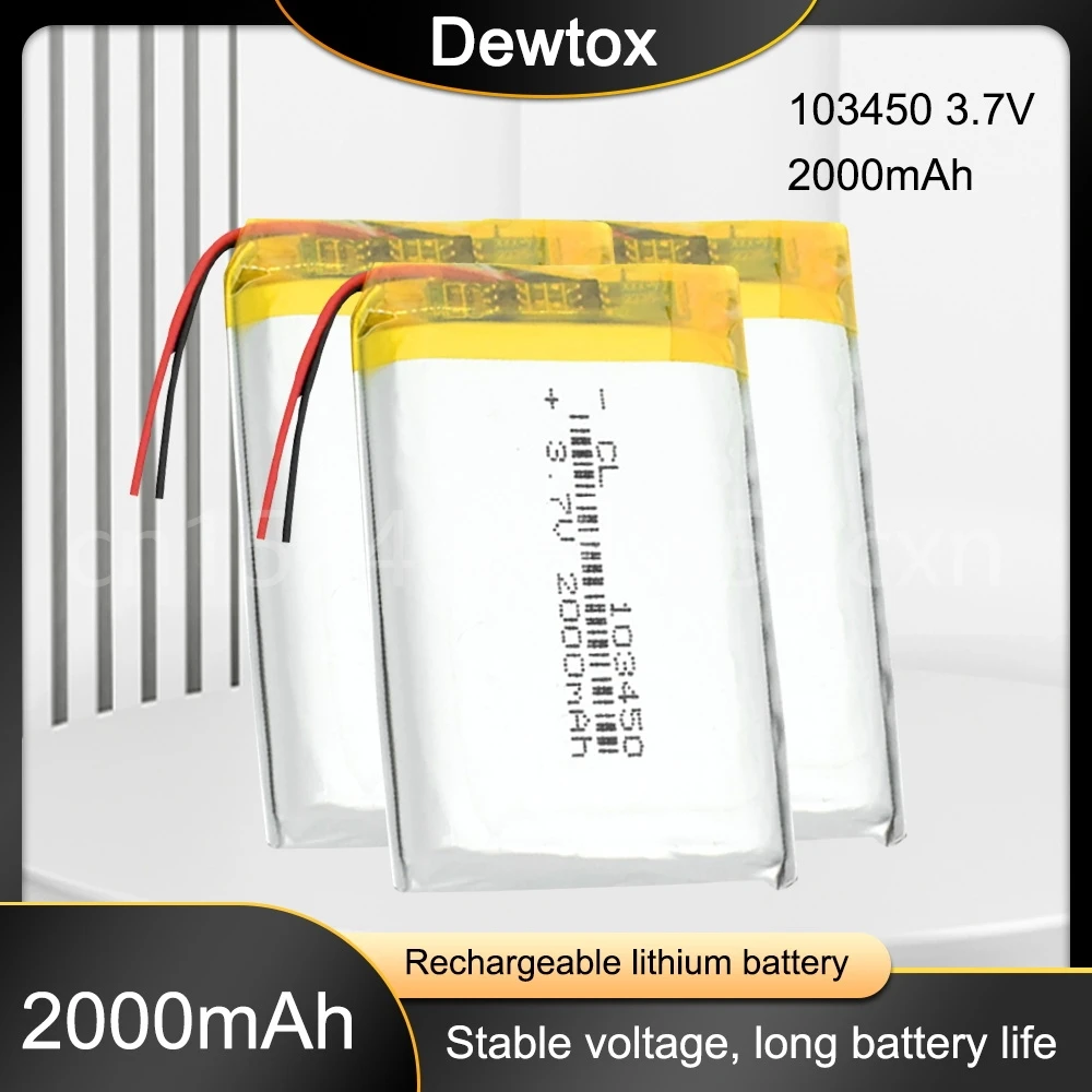 3.7V Lipo Cells 103450 2000mah Lithium Polymer Rechargeable Battery for Bluetooth Speaker GPS Navigator Headset DVD Recorder