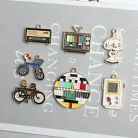 10pcs cute vintage enamel tricycle tv bicycle charms for jewelry making handmade diy necklaces pendants bracelets accessories