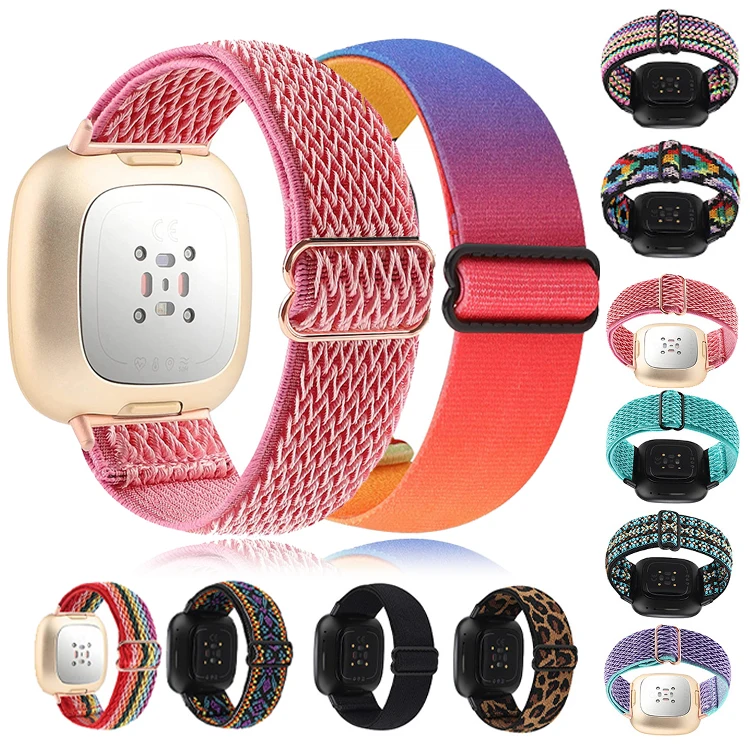 Nylon Elastic Watch Band for Fitbit Versa 4 Sense Woven Strap for Fitbit Versa 3/Versa 2/Versa Lite Sport Bracelet Accessories