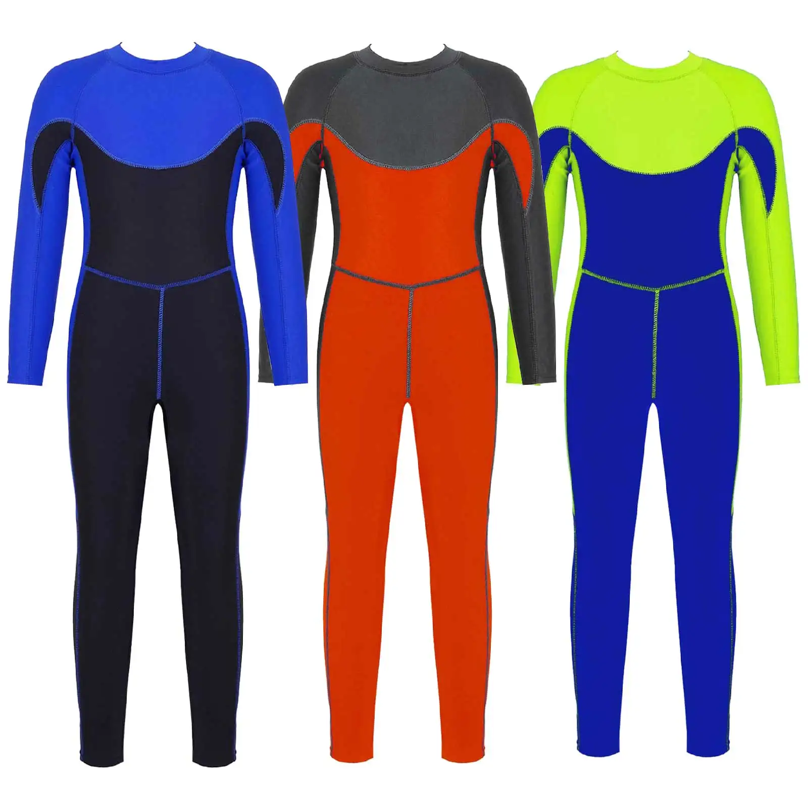 

Kids Boys Mock Neck Long Sleeves/Pants Colorblock Back Zipper 1Pcs Swimming Bodysuit Beach Bathing Suit Surfing Diving Swimwears