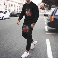 fashion men spring and autumn knight pattern long sleeve t shirt suit tracksuit set trousers causal vintage long pants outfits