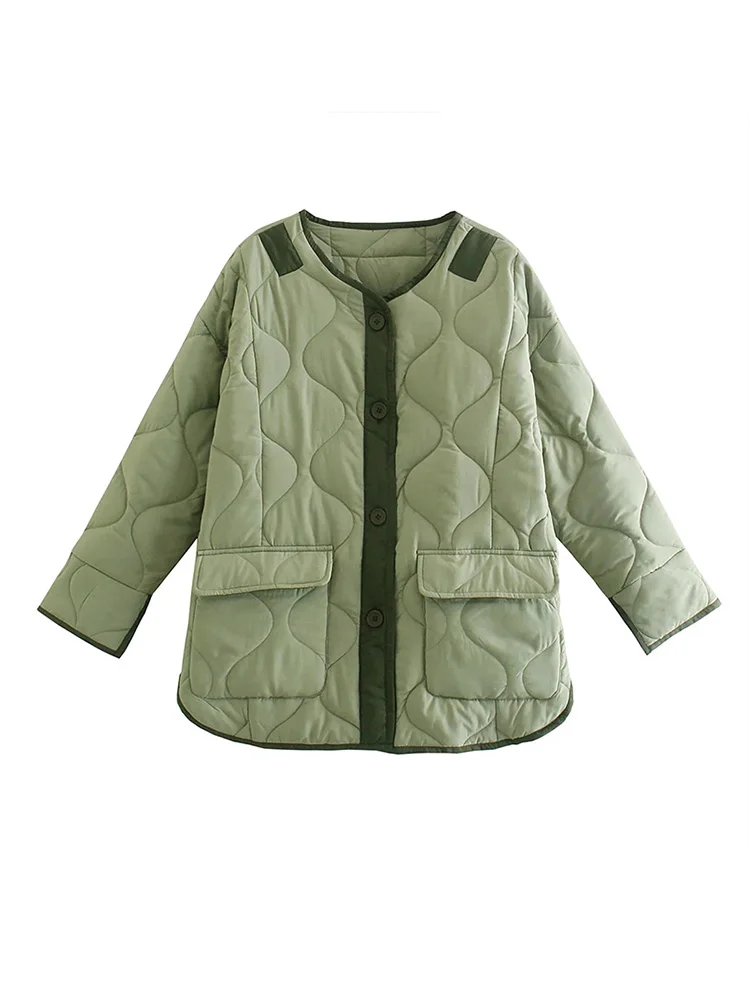 Women's Winter Jackets Armygreen Cotton Padded Parka Patchwork Quilted Coats Big Pocket Oversized Down Parkas Female 2021 Autumn