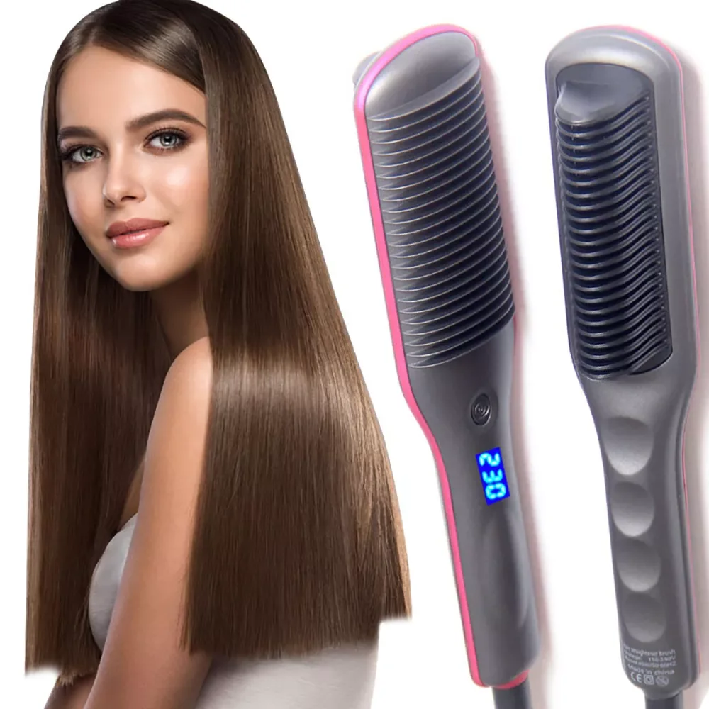 Enlarge Electric Hair Straightener Brushes Anti-scald Straight Curling Dual-use Bangs Straightening Splint inner Buckle  Irons