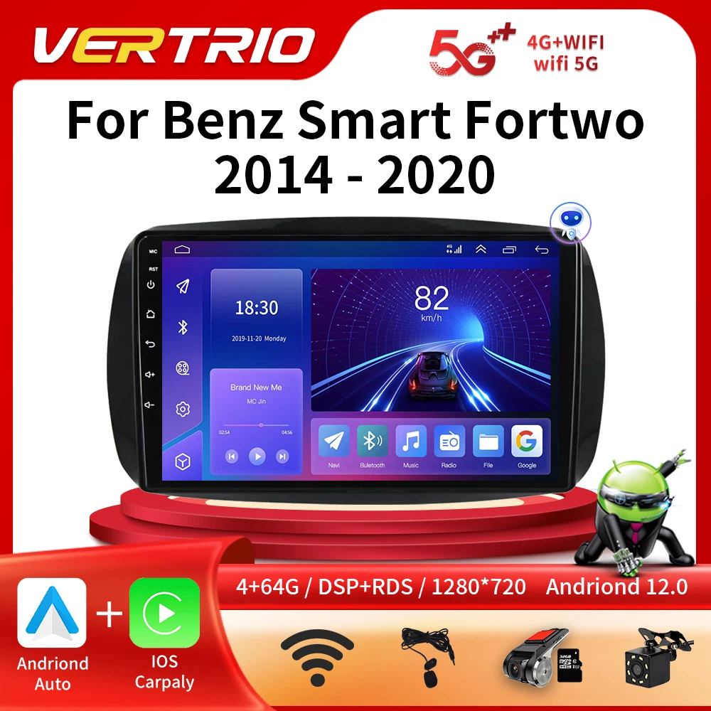 

For Mercedes Smart 453 Fortwo 2014 - 2020 Android 12 Autoradio Multimedia Player WIFI 1280*720 Screen Carplay Car Radio 2Din DVD