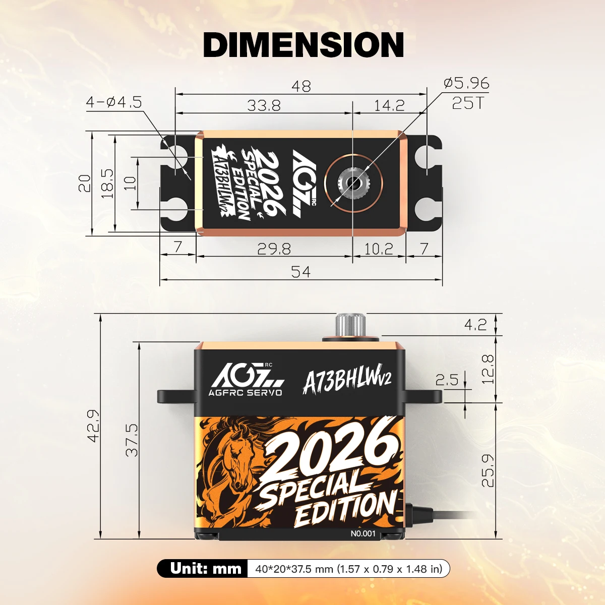 Фото AGFRC A73BHLW V2 2026 Special Edition HV 40 кг 0,10 с Высокомощный бесщеточный водонепроницаемый цифровой сервопривод с превосходным крутящим моментом для радиоуправляемых моделей №3