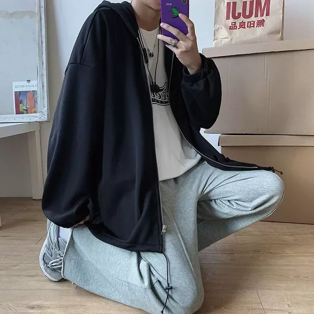 

2022NEW autumn Korean cardigan sweatshirt for men and women loose bf Harajuku all-match zipper jacket simple street sports top
