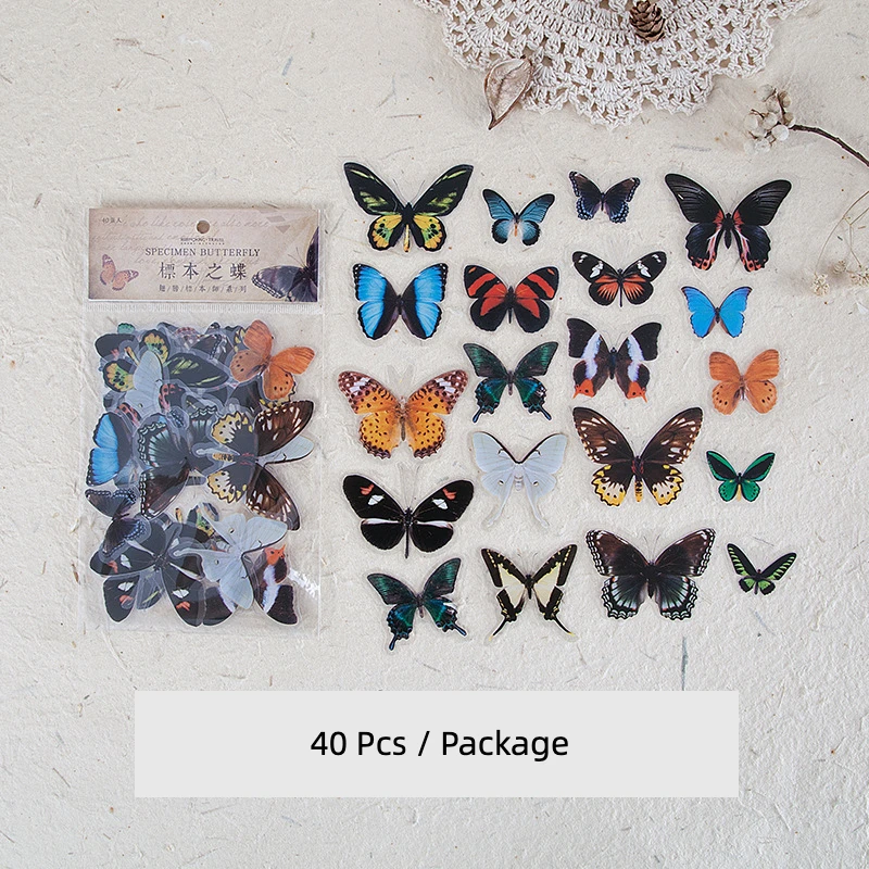 

40pcs/package Of Butterfly Stickers Vintage Butterfly Scraping Book Diy Sticker