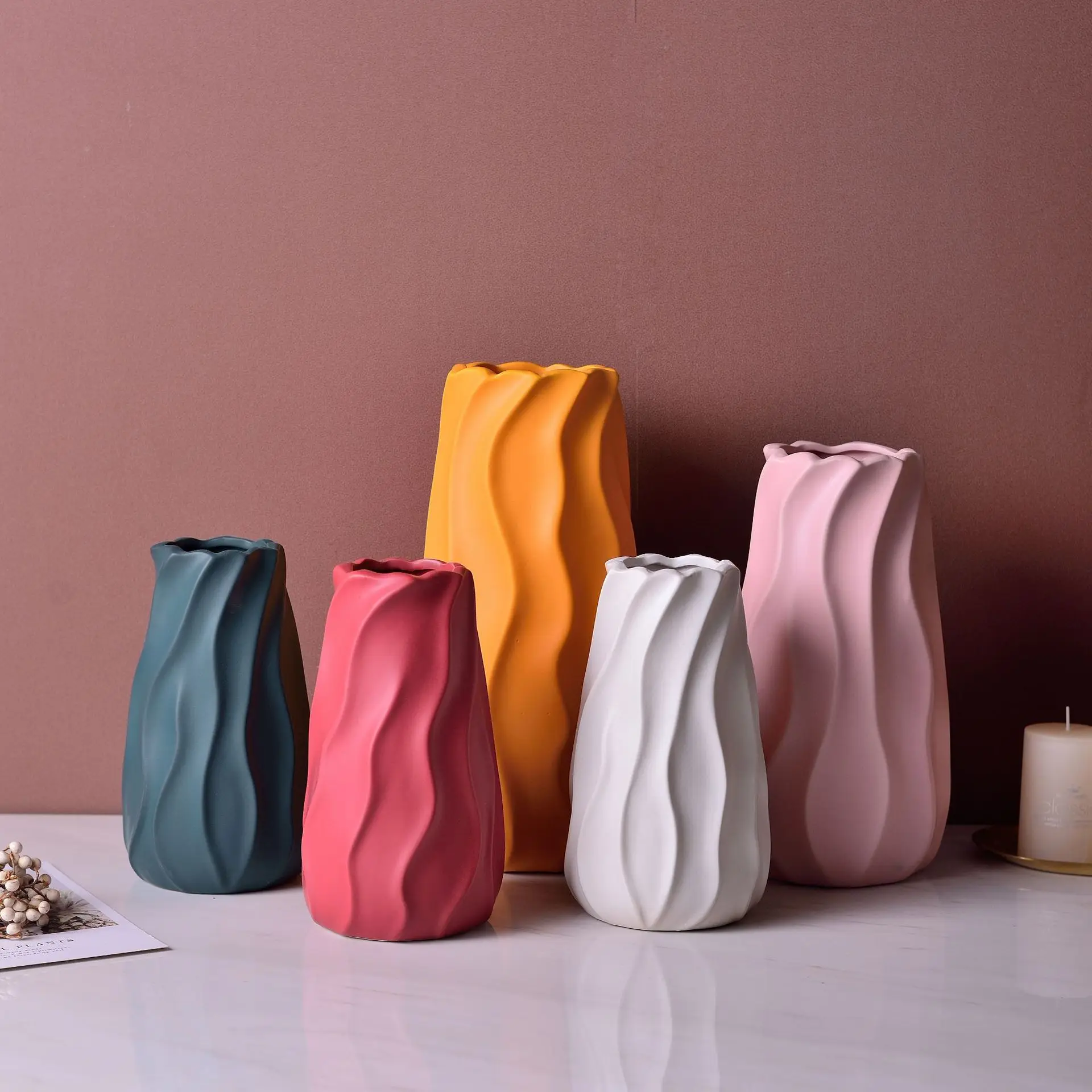 

Morandi Ceramic Vase Three-piece Home Decoration Flower Crafts Ornament Design Centerpiece Decor for Home Wedding Receiption