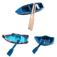 3pcs miniature rowboat blue wood with oars canoe model figurines nautical miniatures
