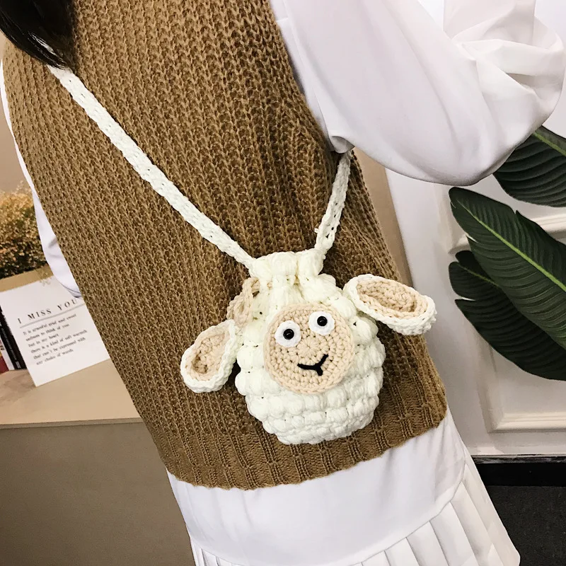 

Милая женская вязаная сумка из овечьей шерсти, вязаная крючком сумка для девушек, вязаная Миниатюрная сумка-мессенджер через плечо