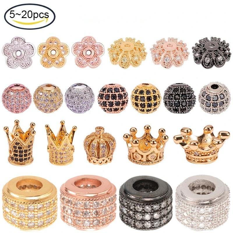 

8-20 шт латунные бусины с микрозакрепкой из фианита, Европейские Бусины, колонна, бусины с большим отверстием, бусины-шармы с отверстием 4 мм