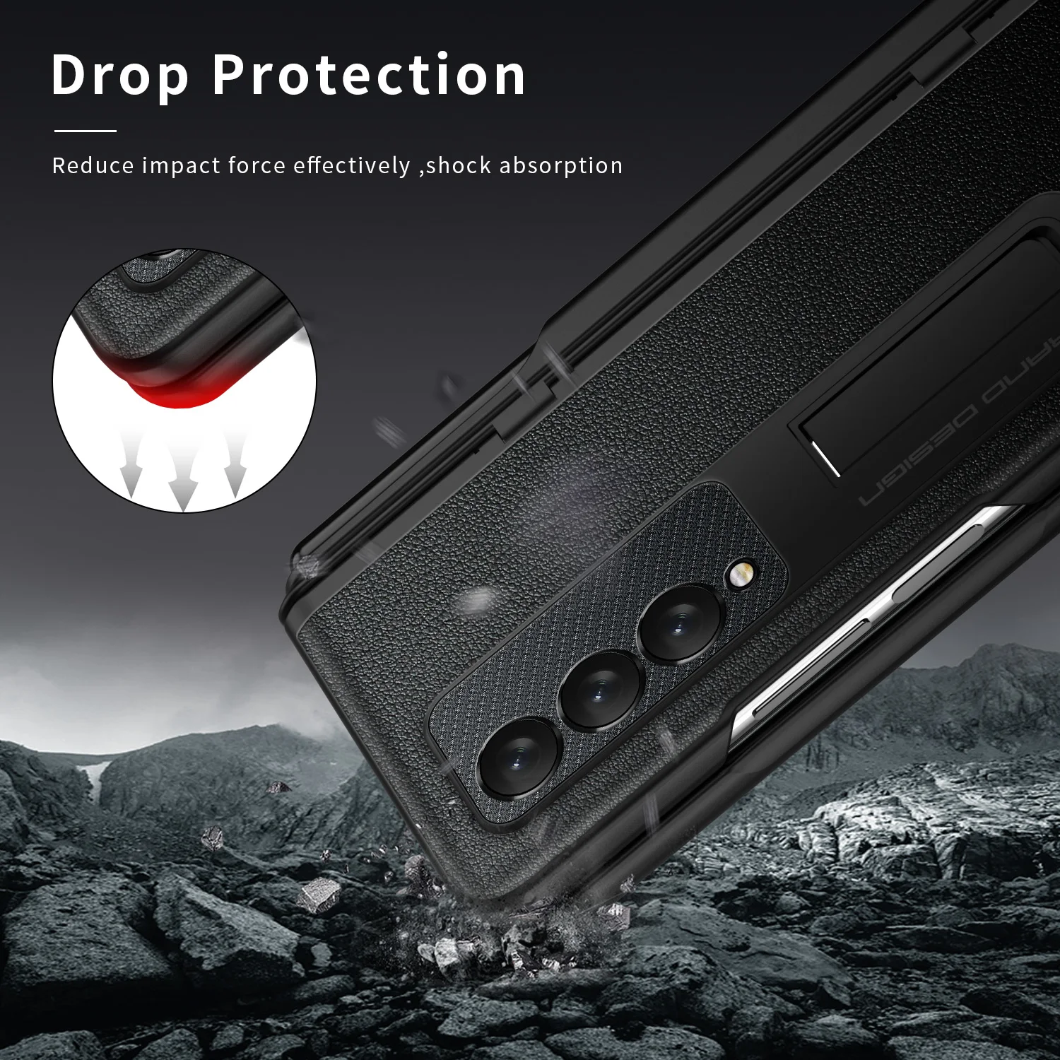 With S Pen Slot Holder Phone Case For Samsung Galaxy Z Fold 3 All-Inclusive Hinge Protection Cover Temper Galss Screen Protector