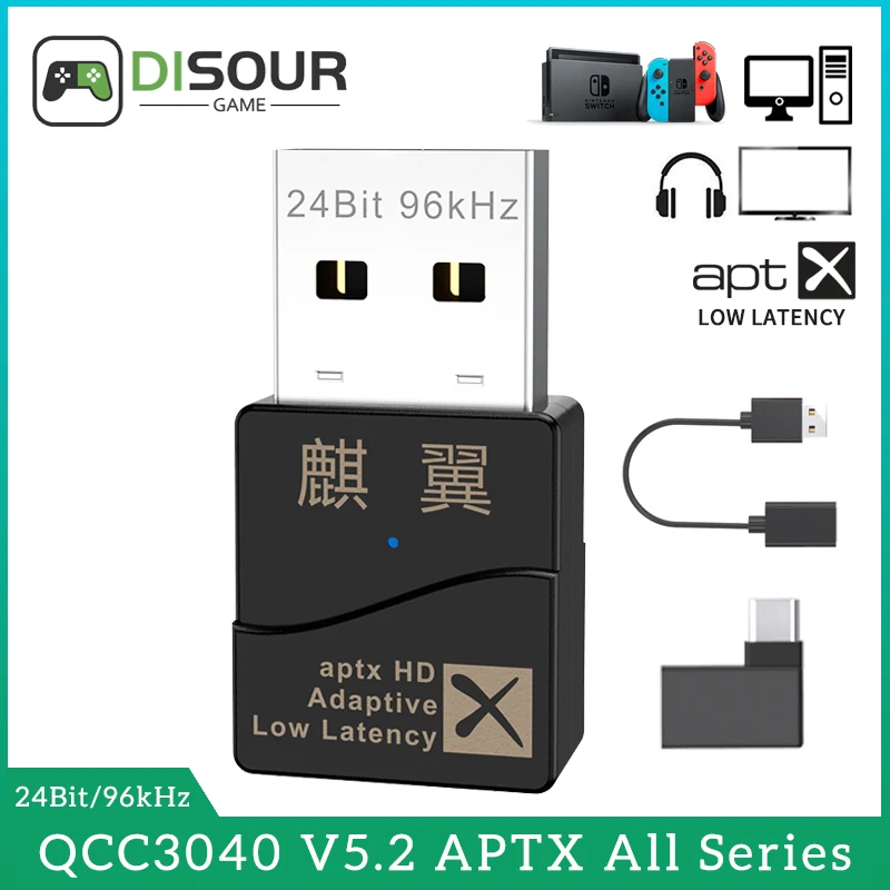 

DISOUR Original CSR BT 5.2 Audio Transmitter 24 Bit aptX LL HD Low Latency With Mic Wireless Adapter For Switch PS5 Xbox TV PC