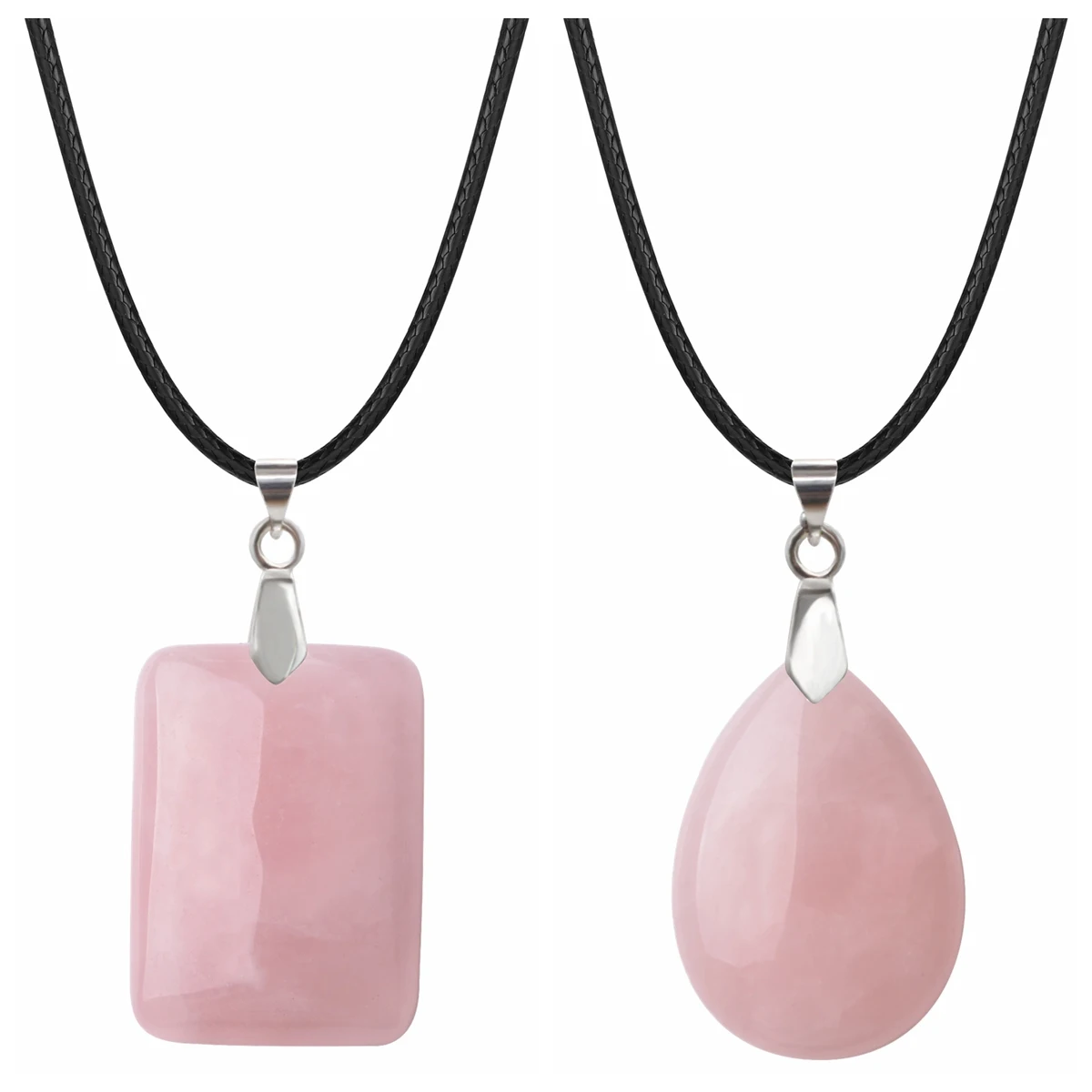 

Rose Quartz Healing Couple Necklace for Men Women Chakra Lucky Quartz Crystal Protection Rectanle & Teardrop Pendants