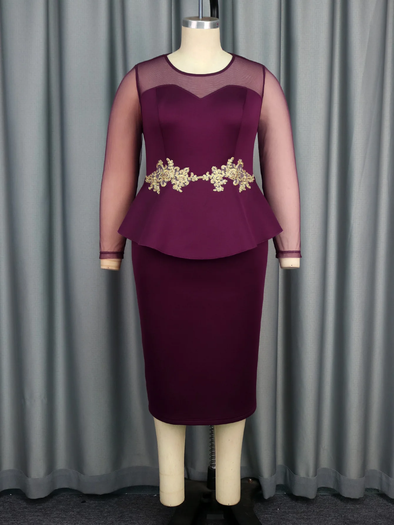 Am 050129 Прозрачное платье больших размеров с длинными рукавами и модными рюшами по