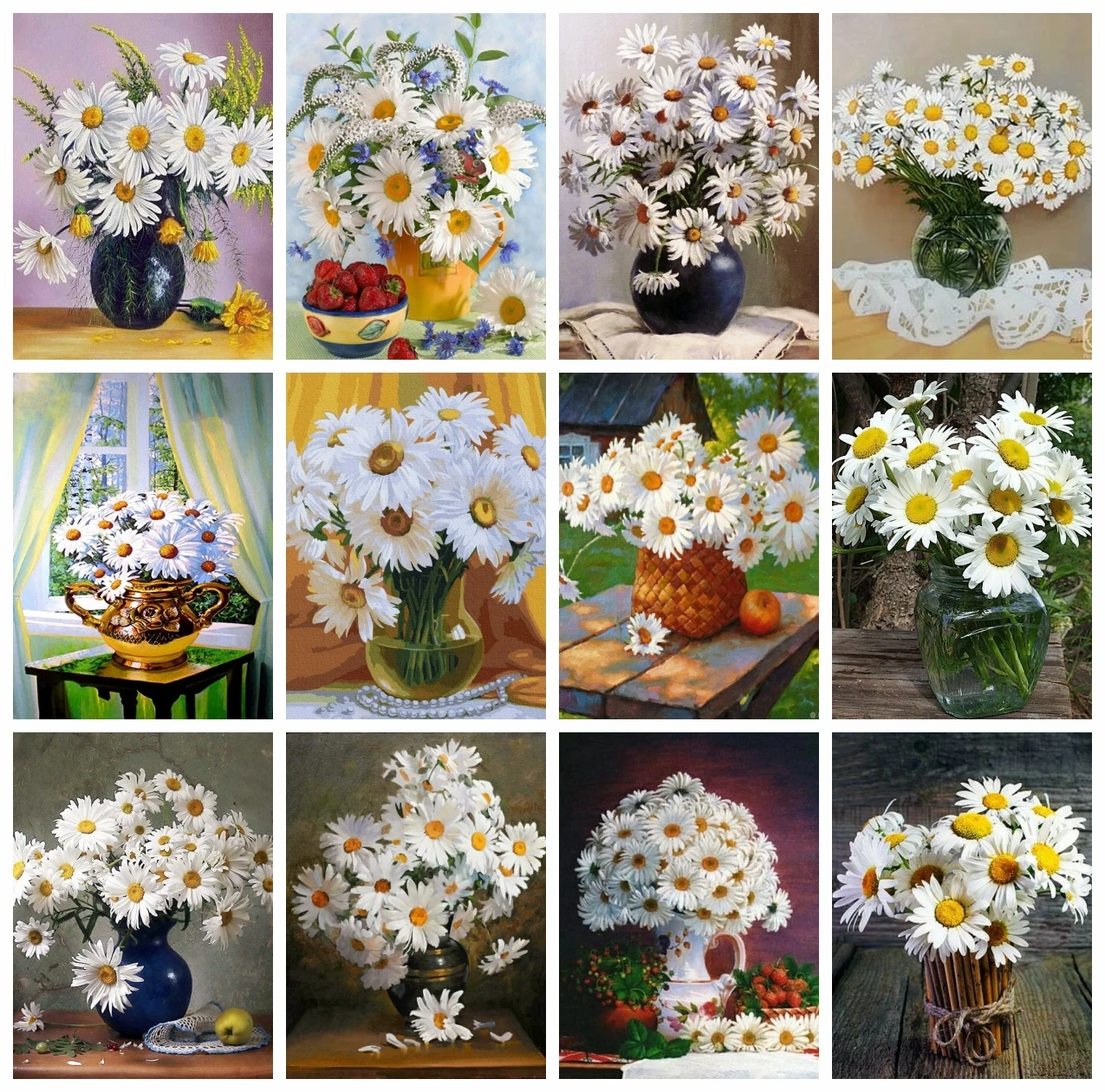 

AZQSD Painting By Numbers Daisy Canvas Frameless Acrylic Oil Painting Flower Vase Handpainted Wall Decorations Living Room Gift