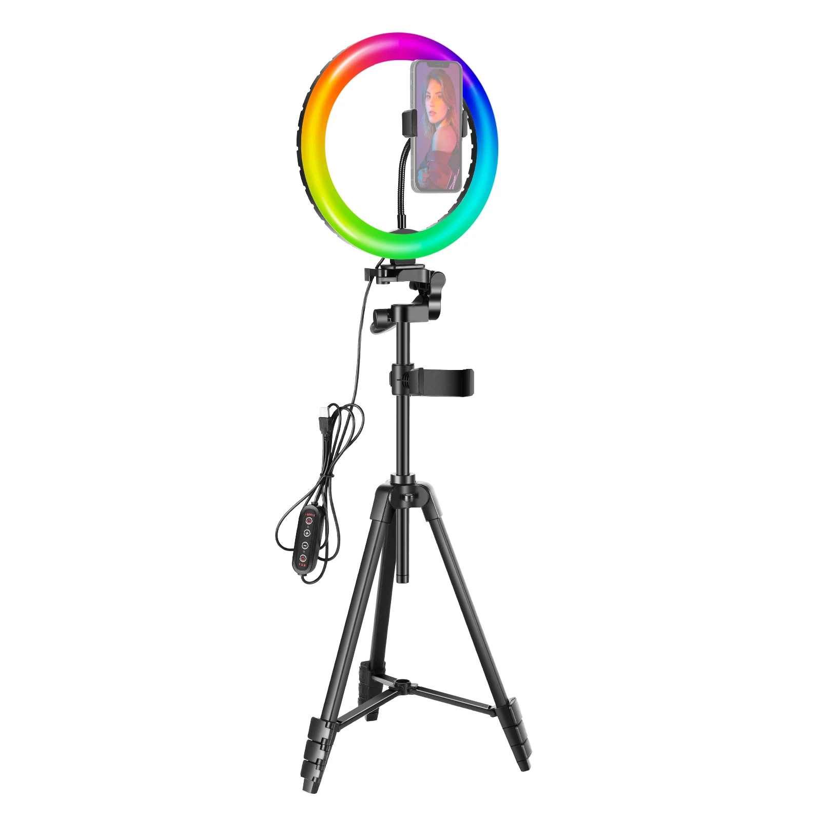 

Кольцевой светильник Neewer 10/12 дюйма RGB для селфи, кольцевой светильник со штативом и подставкой, дистанционное управление/Регулируемая яркос...