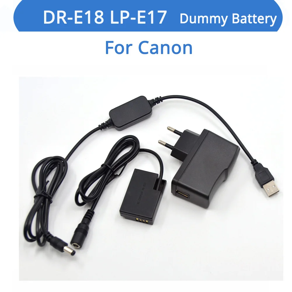 

DC Drive Cable USB Charger 5V Dummy Battery LP-E17 DR-E18 For Canon EOS 750D Kiss X8i T6i 760D T6S 77D 800D 200D Rebel SL2