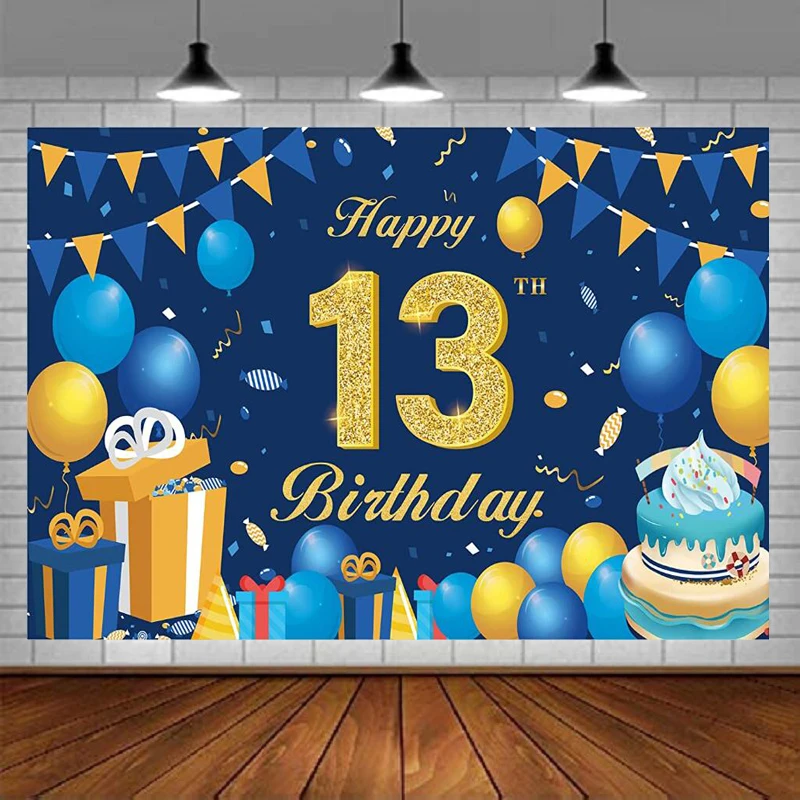 

Фон для фотосъемки с изображением голубого 13-го дня рождения, декор для 13-летних девочек и мальчиков, воздушные шары, фон для подростковой вечеринки, товары, плакат с надписью