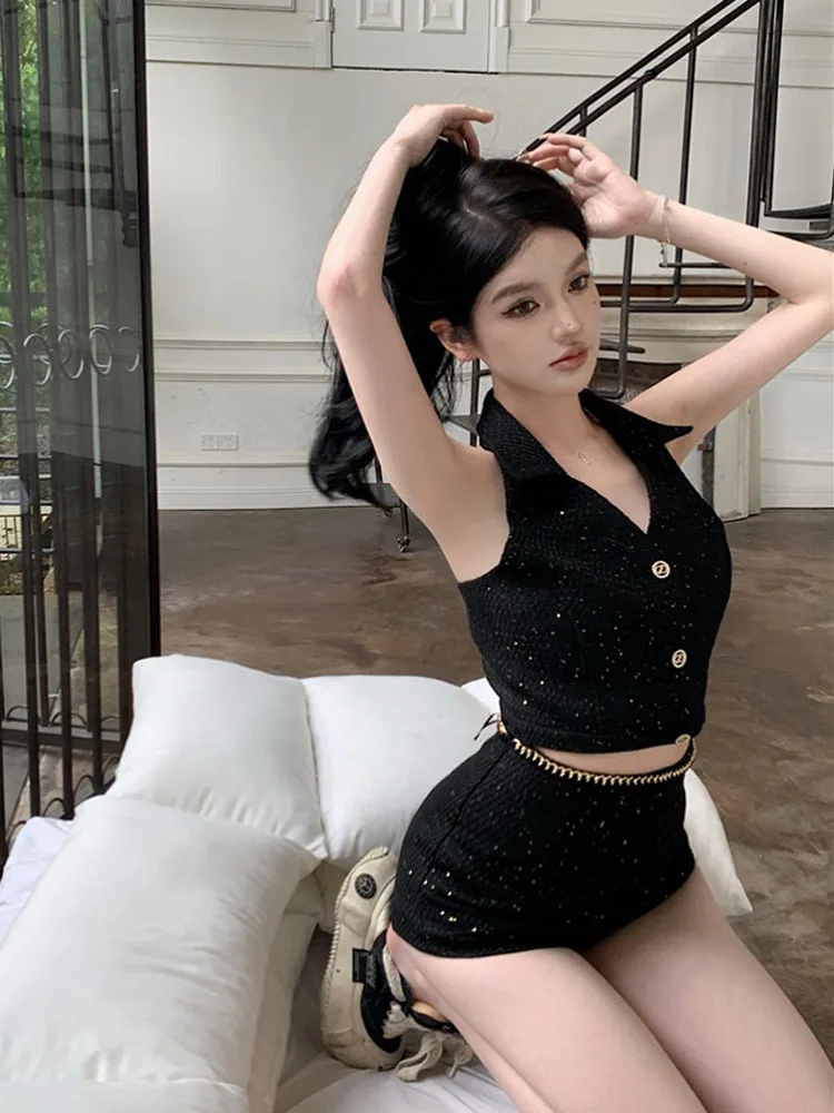 Женский комплект из двух предметов короткий топ и шорты в Корейском стиле