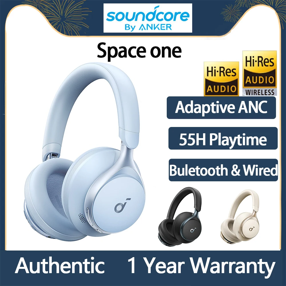 Original Anker Soundcore Space One Wireless Bluetooth Headphone ANC Nosie Cancelling 55H Play Time Gaming Headset with Mic