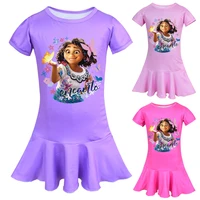 2022 new disney encanto summer girls dress cartoon cute print children casual cosplay milk silk princess dress