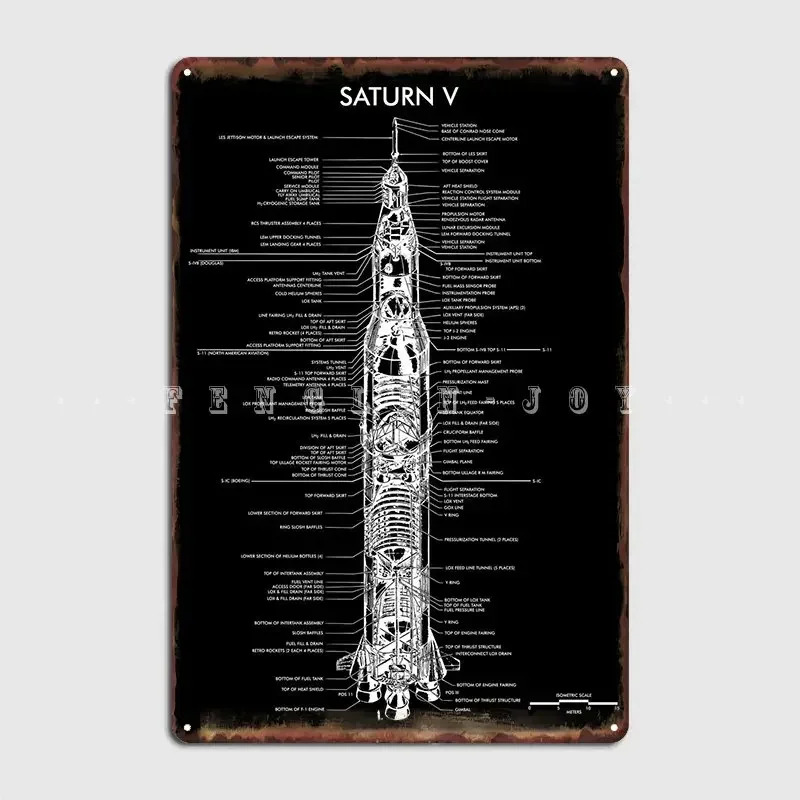 Сатурн V Ракета Черный Металлический Знак Кино Гараж Домашняя Печать Живопись