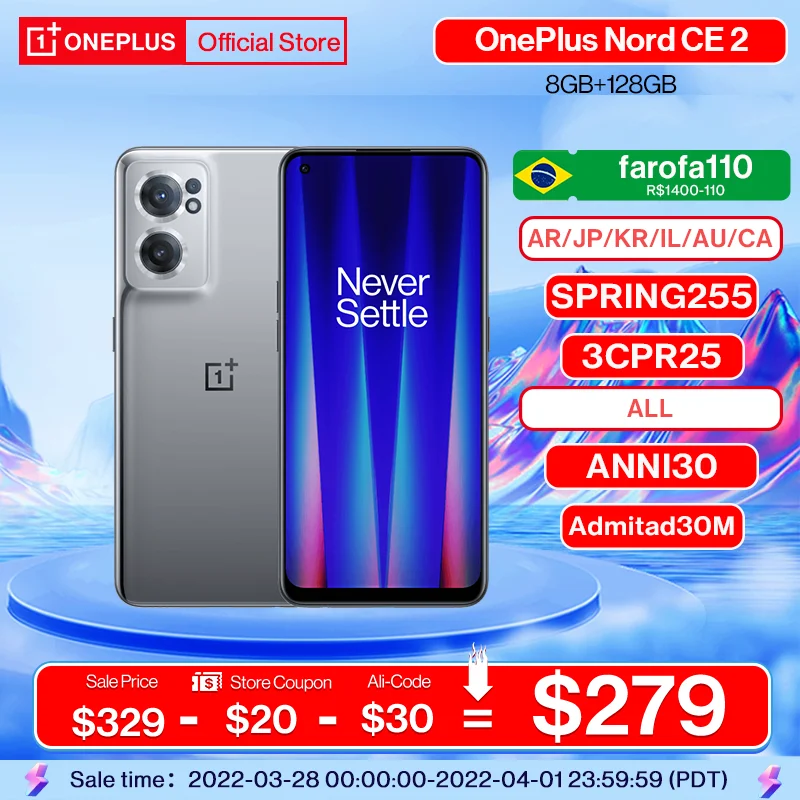  OnePlus Nord CE 2, 8 + 128 ГБ, 65 Вт, 900 дюйма, Android, 64мп 