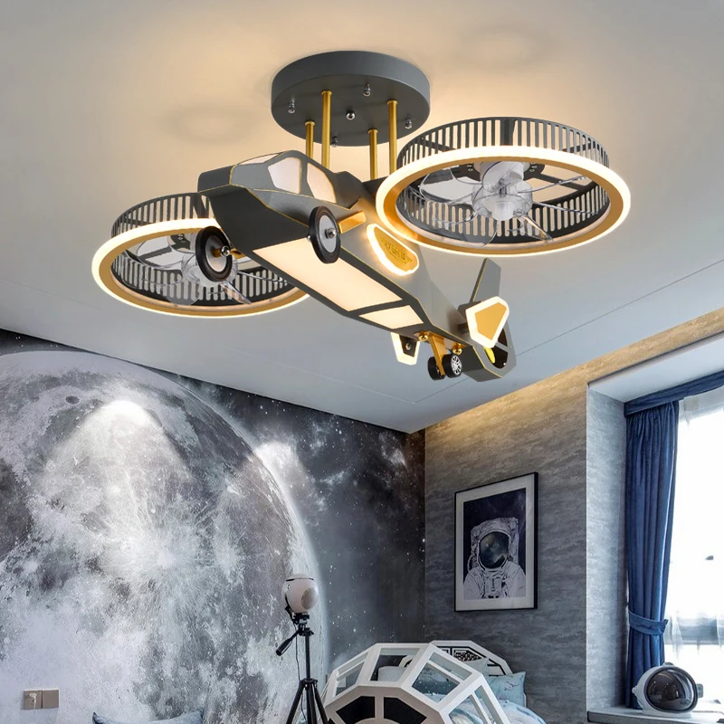 

Art Led Chandelier Children's Room Pendant Lamp ceiling Fan Light Modern remote control hanging living room home decor