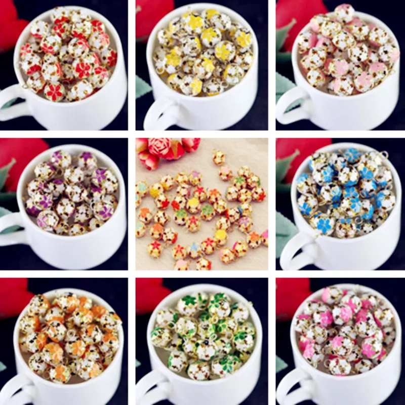 

Cloisonne Hollow Flower Ball Multicolor Beads Small Bell Pendant DIY Jewelry Accessories 14mm*2pcs
