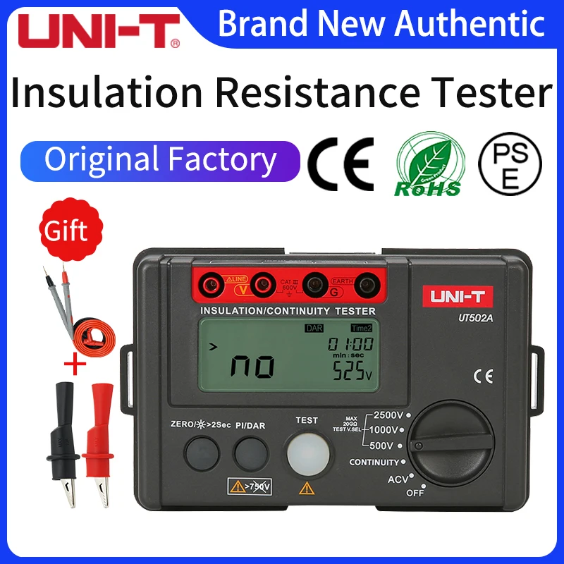 

Megger meter UNI-T UT502A Digital Insulation Resistance Tester 500-2500V Megohmmeter 30~600V AC Voltage meter LCD Backlight