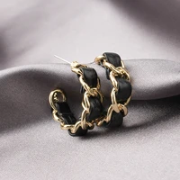 minar minimalist chunky gold color twist chain earrings for women twisted link black leather open hoop earrings party jewelry