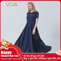 voa fashion hand woven o neck silk women dress georgette short sleeves a line office ladies party dress female chic new ae1051