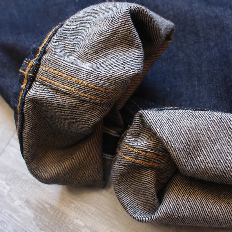 Red cloth jeans men's heavy washed small straight Japanese retro dark tough denim trousers