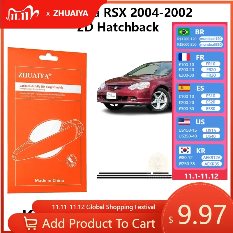 

Защита для края двери ZHUAIYA, защитная пленка для ручки двери, ТПУ PPF для Acura RSX 2006-2002 2D, автомобильные аксессуары для хэтчбека