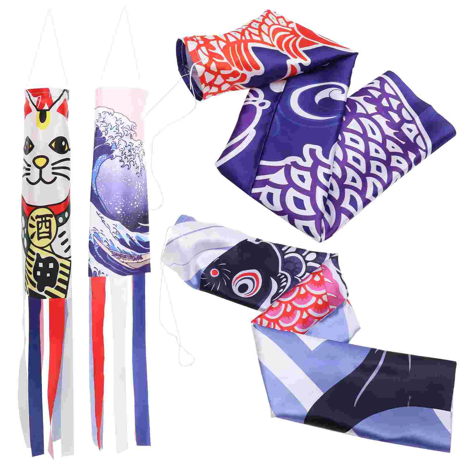 

4pcs Japanese Windsock Japan Japanese Cat Flag Decorative Hanging Windsock for and Garden Outdoor Hanging Decoration