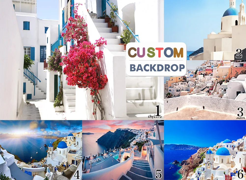 

Levoo Greece White House Stairs Flowers Sunshine Romantic Summer Landscape Santorini Picturesque Photography Backdrop