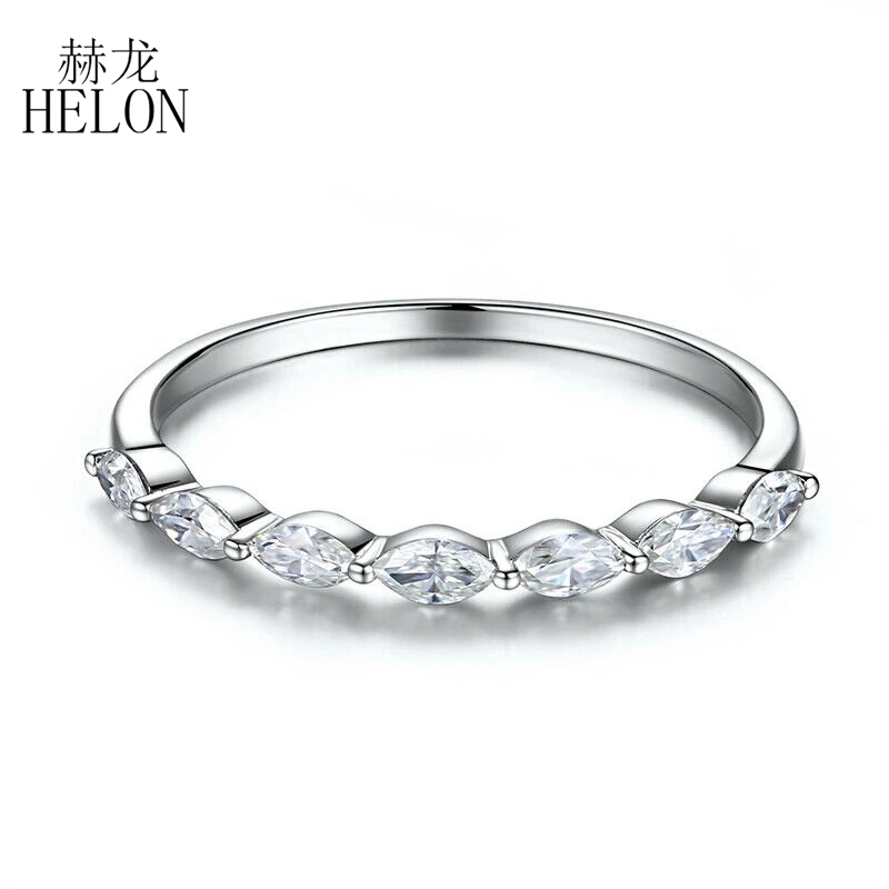 

HELON Marquise Cut 0.5ct Moissanite Ring Solid 18k 14k 10k White Gold VVS/DEF Test Positive Moissanite Diamond Engagement Ring