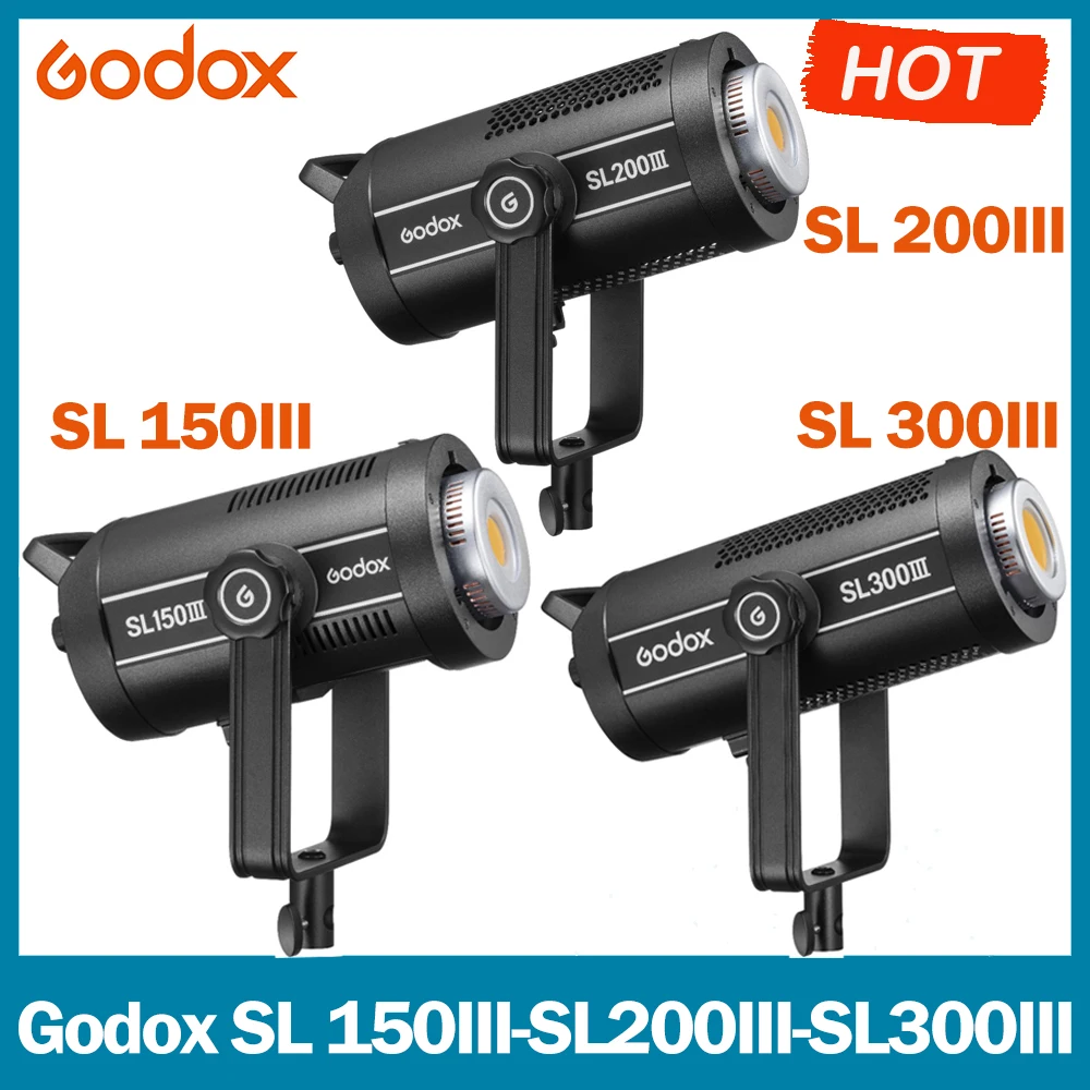 

Светодиодный видеосвет Godox SL150III SL200III SL300III, 160-330 Вт дневсветильник 5600K TLCI | CRI 96 +, крепление Bowens, беспроводной пульт дистанционного управления